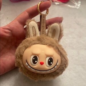 Cute Plush fuzzy Labubu Monster tan w/ embroidered Ears keychain purse backpack